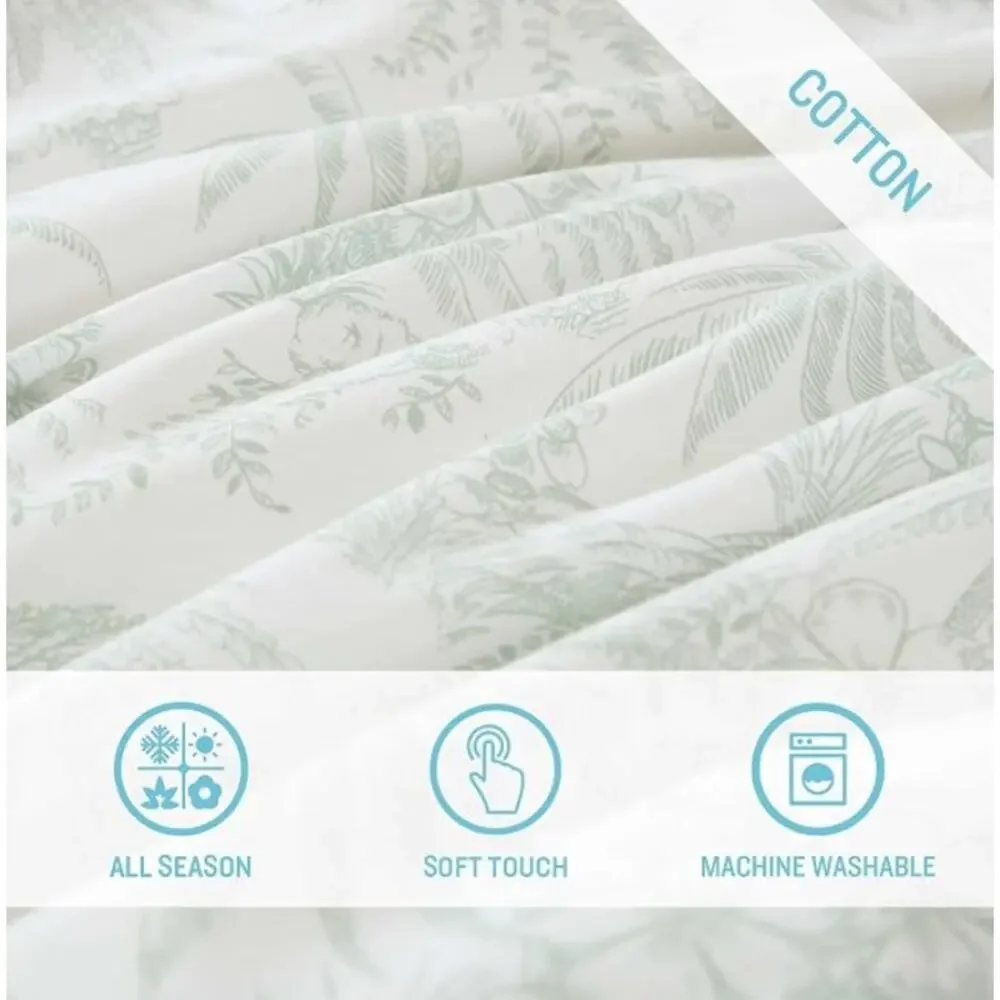 Tommy Bahama 3 Piece 100% Cotton Queen Duvet Cover Set- Pen and Ink Light Green